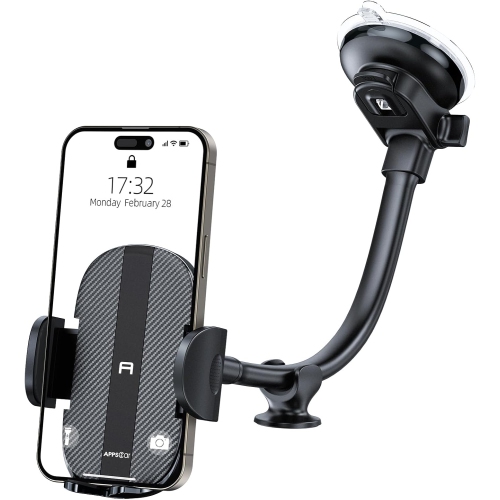 A Cell Phone Holder for Car Dashboard Windshield Phone Mount for Car Long Arm Car Phone Holder Mount Strong Suction Cup Anti-Shake Stabilizer