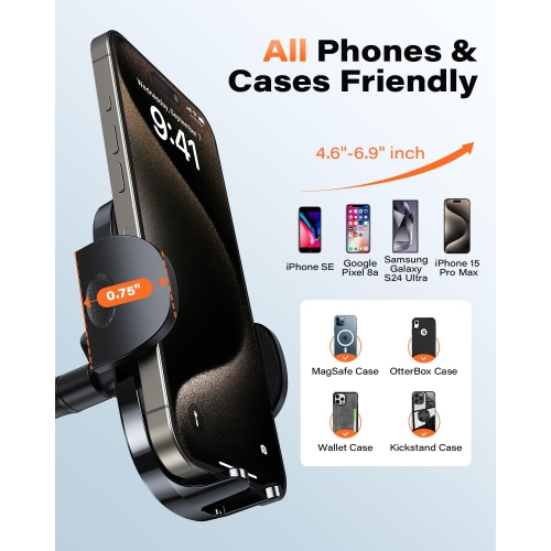 A Cell Phone Holder for Car Dashboard Windshield Phone Mount for Car Long Arm Car Phone Holder Mount Strong Suction Cup Anti-Shake Stabilizer