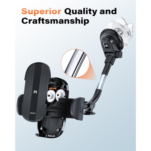 A Cell Phone Holder for Car Dashboard Windshield Phone Mount for Car Long Arm Car Phone Holder Mount Strong Suction Cup Anti-Shake Stabilizer