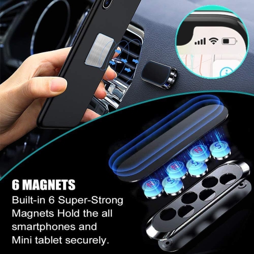 S Flat Magnetic Phone Mounts 4 Pack. Black Cell Phone Holder for Car Dashboard, Wall, Truck. Universal Stick on iPad Wall Magnet Mount Kit for