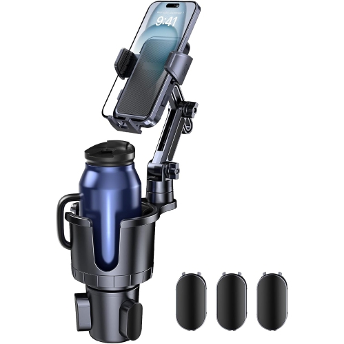 Car Cup Holder Phone Mount,U 2 in 1 Cup Holder Cell Phone Holder Cradle with Adjustable Base & Long Neck for Car,360°Rotation Phone Mount Compatible