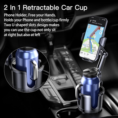 Car Cup Holder Phone Mount,U 2 in 1 Cup Holder Cell Phone Holder Cradle with Adjustable Base & Long Neck for Car,360°Rotation Phone Mount Compatible