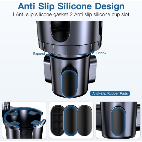 Car Cup Holder Phone Mount,U 2 in 1 Cup Holder Cell Phone Holder Cradle with Adjustable Base & Long Neck for Car,360°Rotation Phone Mount Compatible