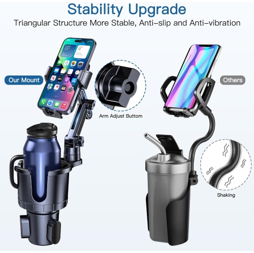 Car Cup Holder Phone Mount,U 2 in 1 Cup Holder Cell Phone Holder Cradle with Adjustable Base & Long Neck for Car,360°Rotation Phone Mount Compatible