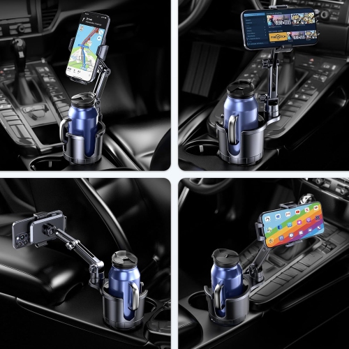 Car Cup Holder Phone Mount,U 2 in 1 Cup Holder Cell Phone Holder Cradle with Adjustable Base & Long Neck for Car,360°Rotation Phone Mount Compatible