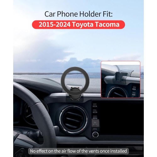 M Car Phone Holder for Toyota Tacoma 2015-2024 Accessories, 360° Rotation Phone Mount Compatible with MagSafe, Cell Phone Holder Does Not Affect Air