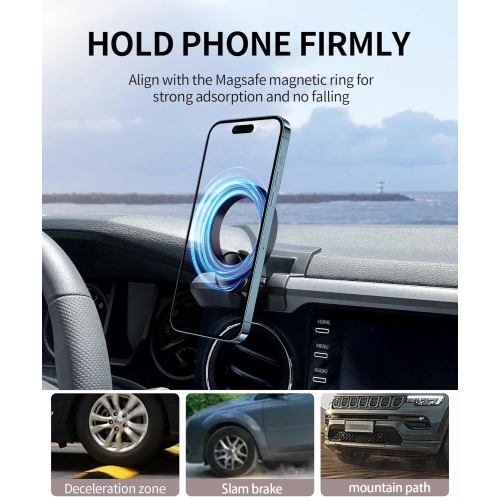 M Car Phone Holder for Toyota Tacoma 2015-2024 Accessories, 360° Rotation Phone Mount Compatible with MagSafe, Cell Phone Holder Does Not Affect Air
