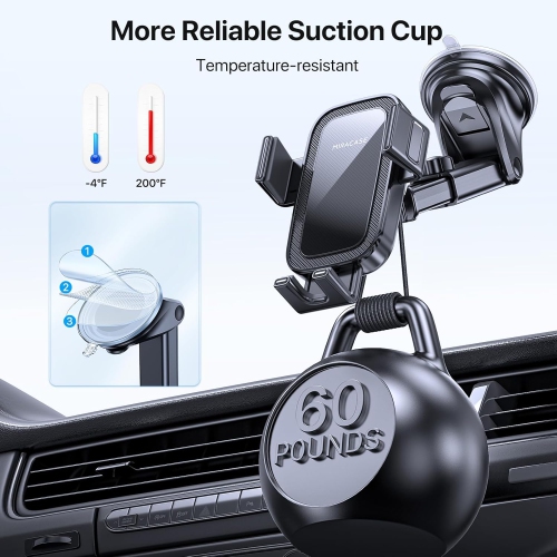 M 2024 Newest Phone Holder for Car, [Thick Case & Heavy Phone Friendly] Universal Car Phone Holder Mount, 3-in-1 Cell Phone Holder for Car Dashboard