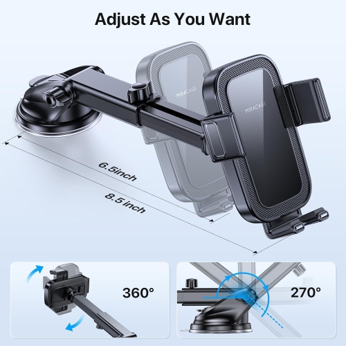 M 2024 Newest Phone Holder for Car, [Thick Case & Heavy Phone Friendly] Universal Car Phone Holder Mount, 3-in-1 Cell Phone Holder for Car Dashboard