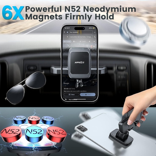 A CD Phone Holder for Car, Anti Shake and Magnetic Car Phone Mount with 6 Magnets, Thick Case Friendly CD Slot Phone Holder Compatible with iPhone