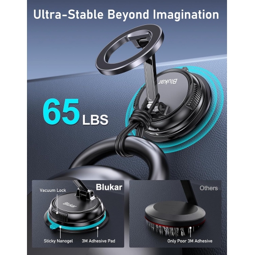 B Phone Holder Car for MagSafe, [20xN52 Strong Magnets] Magnetic Car Phone Holder Mount - 360° Rotation, Upgraded Ultra Stable Suction Cup for iPhone