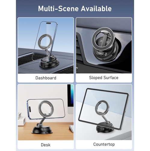 B Phone Holder Car for MagSafe, [20xN52 Strong Magnets] Magnetic Car Phone Holder Mount - 360° Rotation, Upgraded Ultra Stable Suction Cup for iPhone