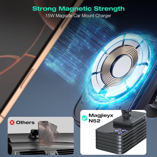 for MagSafe Car Mount Charger, Magnetic Wireless Charging Phone Holder Fits iPhone 16/15/14/13/12 Pro Max Plus/MagSafe Case on Dash/Windshield/Air