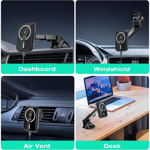 for MagSafe Car Mount Charger, Magnetic Wireless Charging Phone Holder Fits iPhone 16/15/14/13/12 Pro Max Plus/MagSafe Case on Dash/Windshield/Air
