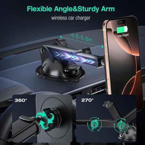 for MagSafe Car Mount Charger, Magnetic Wireless Charging Phone Holder Fits iPhone 16/15/14/13/12 Pro Max Plus/MagSafe Case on Dash/Windshield/Air