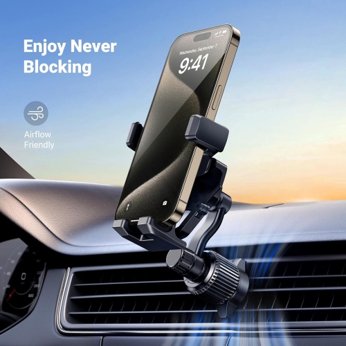 U Car Phone Holder Gravity Vent Phone Mount, Never Blocking Air Vent Clip Cell Phone Holder Compatible with iPhone 16 15 14 13 12 Pro Max Mini Plus,