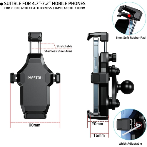 i Anti-Vibration Motorcycle Phone Mount with 1 Ball Head Fits for RAM B Size Mounts/Accessories with 1 Ball Socket,One-Handed Operation and