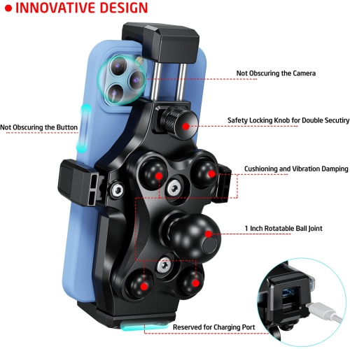 i Anti-Vibration Motorcycle Phone Mount with 1 Ball Head Fits for RAM B Size Mounts/Accessories with 1 Ball Socket,One-Handed Operation and