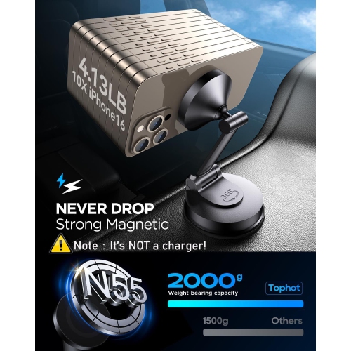 T for MagSafe Car Mount, Car Phone Holder for Dashboard, 360° Rotatable Magnetic Phone Holder for Cars, Strong Adhesive, Sturdy Metal Mount,