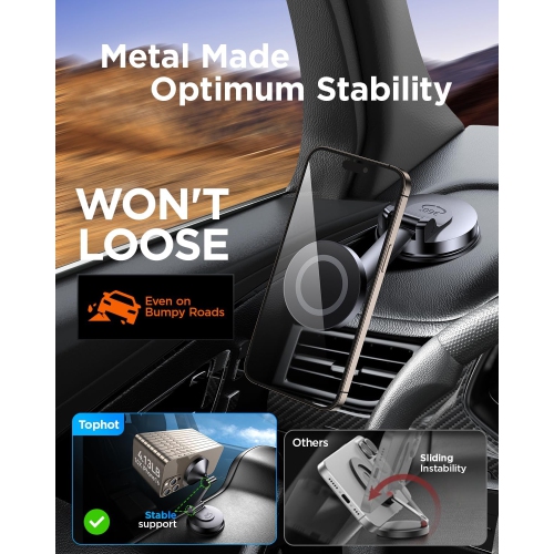 T for MagSafe Car Mount, Car Phone Holder for Dashboard, 360° Rotatable Magnetic Phone Holder for Cars, Strong Adhesive, Sturdy Metal Mount,