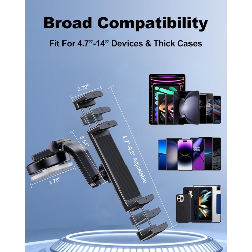 x iPad Car Mount, Cell Phone Holder Car Dash Tablet [360° Rotatable & Firmly Grip] Universal Z Fold Car Mount Dashboard for iPad Mini Pro Air Z Fold