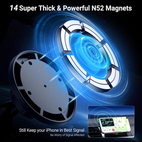 P Suction Cup & Vent Clip Magnetic Phone Holder Compatible with MagSafe on Car Dash, Windshield or Vent for iPhone 16 15 14 13 12 Pro Max Plus,