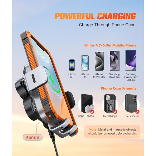 T Wireless Car Charger Mount Auto Clamping, 15W Fast Charging Car Phone Holder Charger for Dash Windshield Vent Compatible with iPhone 16 15 14 13