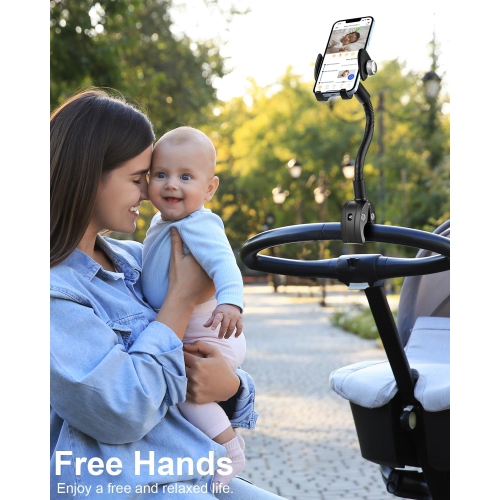 Gooseneck Phone Holder for Wheelchair, Stroller, Golf Cart, Boat, Mic Stand, Indoor Cycling Bike, Gym Bicycle Handlebar Clamp, Compatible with iPhone