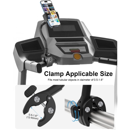 Gooseneck Phone Holder for Wheelchair, Stroller, Golf Cart, Boat, Mic Stand, Indoor Cycling Bike, Gym Bicycle Handlebar Clamp, Compatible with iPhone