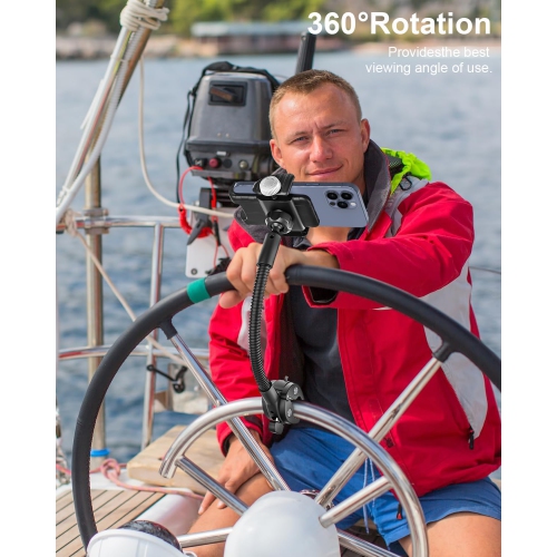 Gooseneck Phone Holder for Wheelchair, Stroller, Golf Cart, Boat, Mic Stand, Indoor Cycling Bike, Gym Bicycle Handlebar Clamp, Compatible with iPhone