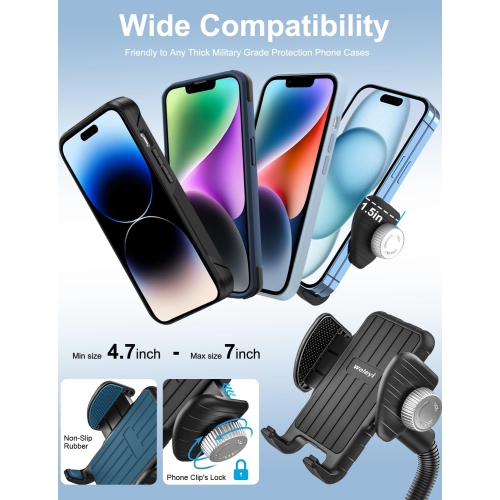 Gooseneck Phone Holder for Wheelchair, Stroller, Golf Cart, Boat, Mic Stand, Indoor Cycling Bike, Gym Bicycle Handlebar Clamp, Compatible with iPhone