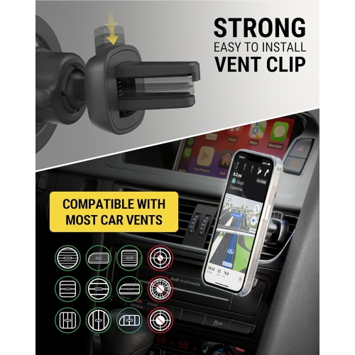 S SMSDV MagicMount MagSafe Car Mount for Vent/Dashboard Cell Phone Holder, 360 Rotation Magnetic Phone Stand for Dash with Vent Clip Compatible with