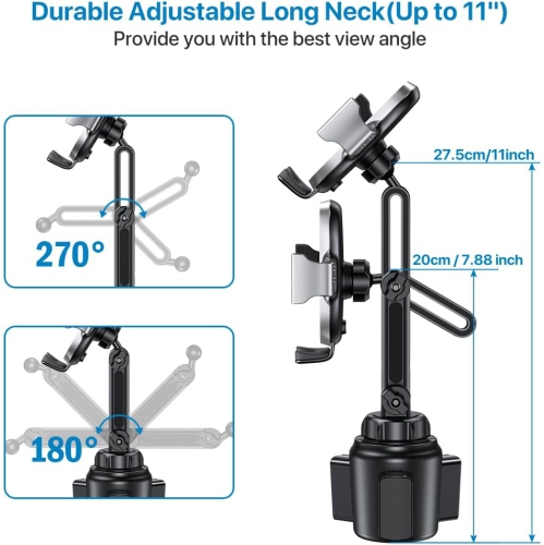 M Universal Cup Phone Holder for Car, [Upgraded Version] Adjustable Long Neck Car Cup Holder Phone Mount Cradle Friendly Compatible with iPhone
