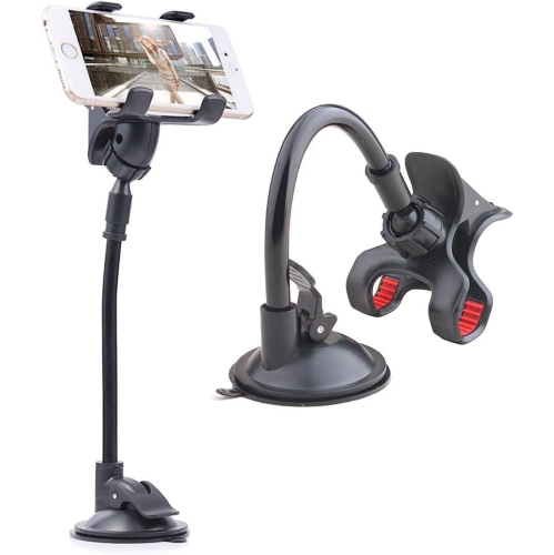 Car Phone Holder Mount Windshield, Long Arm Clamp i Universal Windshield with Double Clip Strong Suction Cup Cell Phone Holder Car Compatible iPhone