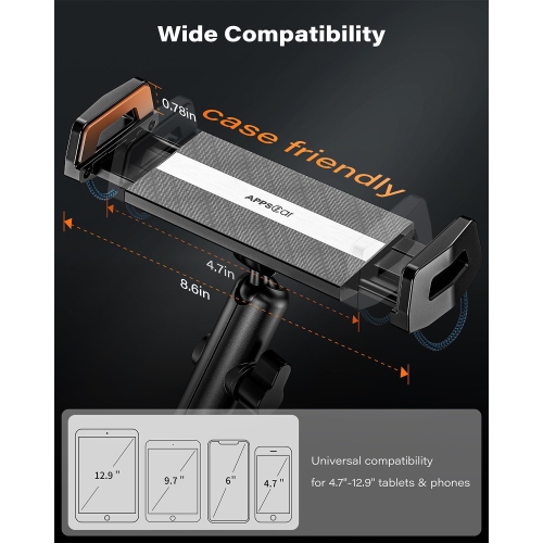 A iPad Cup Holder Mount, Adjustable Alloy Arm for Car, Tablet Mount Road Trip Essentials Compatible With 4.7-12.9 Cell Phones & Tablets