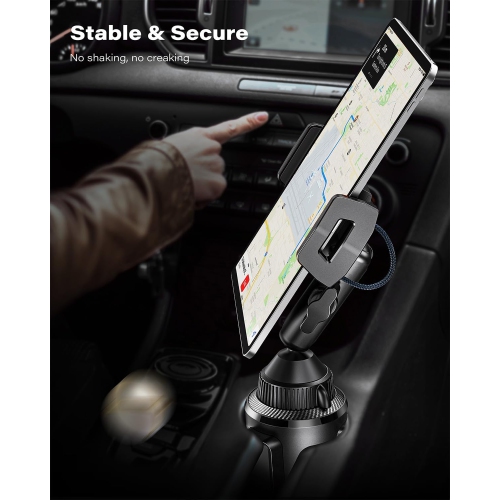 A iPad Cup Holder Mount, Adjustable Alloy Arm for Car, Tablet Mount Road Trip Essentials Compatible With 4.7-12.9 Cell Phones & Tablets