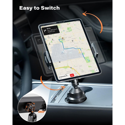 A iPad Cup Holder Mount, Adjustable Alloy Arm for Car, Tablet Mount Road Trip Essentials Compatible With 4.7-12.9 Cell Phones & Tablets