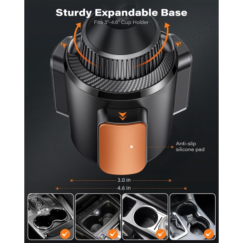 A iPad Cup Holder Mount, Adjustable Alloy Arm for Car, Tablet Mount Road Trip Essentials Compatible With 4.7-12.9 Cell Phones & Tablets