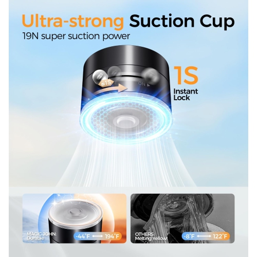 MAGIC JOHN Magnetic Car Phone Holder, Universal Mobile Phone Mount, Vacuum Suction Cup with Adjustable Telescopic Arm, 360 Rotating Magnetic Car