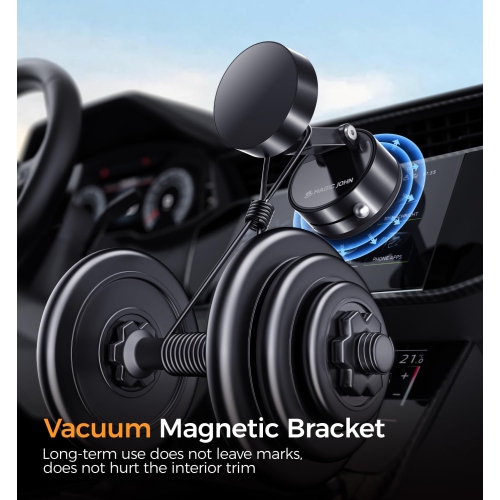 MAGIC JOHN Magnetic Car Phone Holder, Universal Mobile Phone Mount, Vacuum Suction Cup with Adjustable Telescopic Arm, 360 Rotating Magnetic Car