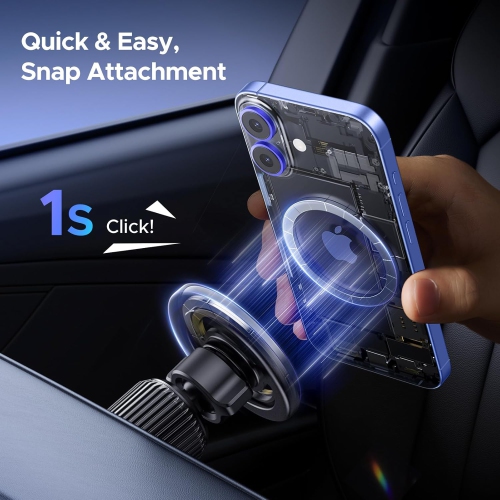 U Magnetic Phone Holder Car for MagSafe, Car Phone Holder Vent Mount 360° Rotation Magsafe Phone Mount with 2 Metal Rings Compatible with iPhone16 15