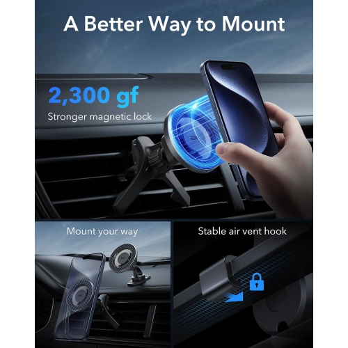 E for MagSafe Car Mount[2300g N52H Magnets], Magnetic Phone Holder Car Air Vent/Dashboard, Car Phone Holder Mount w 2 MagSafe Rings for iPhone