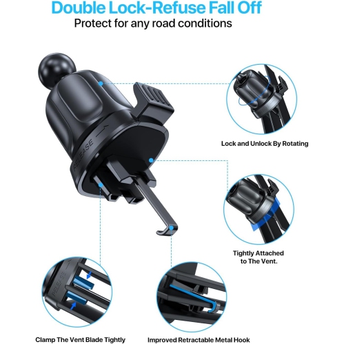 M Phone Holder for Car Air Vent(Stability via Clip & Metal Hook) Car Phone Holder Mount, 360°Cell Phone Holder Car Mount Fits iPhone 16 15 Pro Max 14