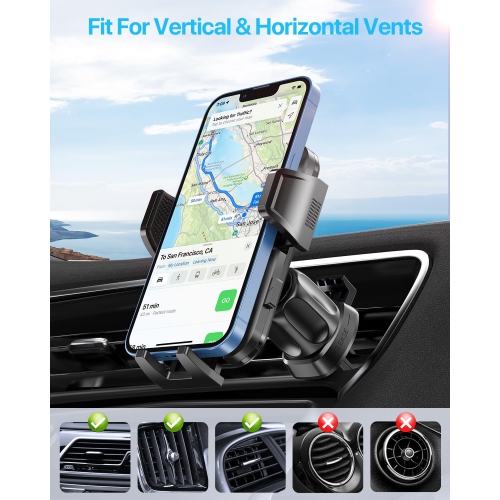 M Phone Holder for Car Air Vent(Stability via Clip & Metal Hook) Car Phone Holder Mount, 360°Cell Phone Holder Car Mount Fits iPhone 16 15 Pro Max 14