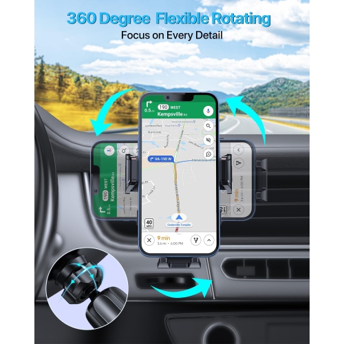 M Phone Holder for Car Air Vent(Stability via Clip & Metal Hook) Car Phone Holder Mount, 360°Cell Phone Holder Car Mount Fits iPhone 16 15 Pro Max 14