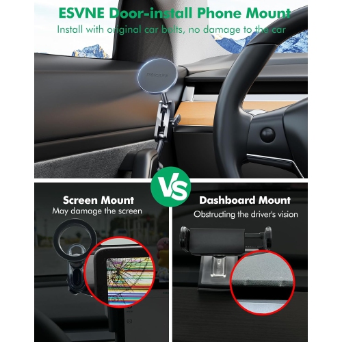 E for Tesla Phone Mount,for Mag-Safe Door-Install Phone Holder, Compatible with Model Y & Model 3 (2023-2017), Magnetic Car Phone Mount for iPhone