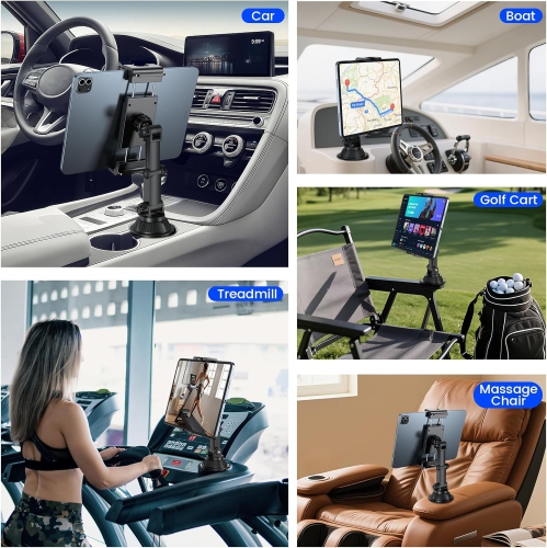 P Tablet Holder for Car Cup Phone Stand Mount 360° Rotation with Adjustable Arm Compatible with iPad Galaxty Tab/Z Fold 5.1''-15.6'' Phones Tablets,