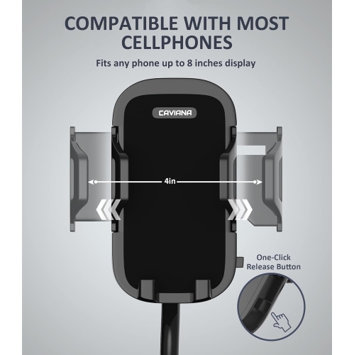 C Dual Phone Holder for Car Cup Holder – Long Flexible Neck, 360° Rotatable Car Phone Mount - Adjustable Cell Phone Cup Holder, Universal Size Fits 2