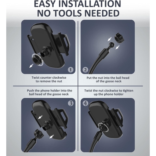 C Dual Phone Holder for Car Cup Holder – Long Flexible Neck, 360° Rotatable Car Phone Mount - Adjustable Cell Phone Cup Holder, Universal Size Fits 2