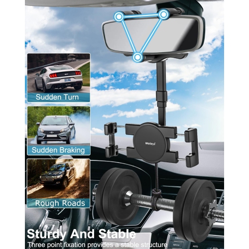 Car Rearview Mirror Phone Holder Mount [360°Rotatable & Retractable] Rear View Mirror Cell Phone Holder for Car, Universal Multifunctional Car Clip